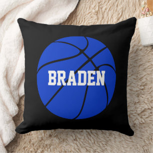 Blue and Black Basketball Custom Text Throw Pillow