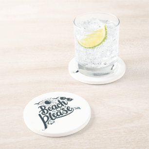 Blue and Black Beach Please Sandstone Coaster