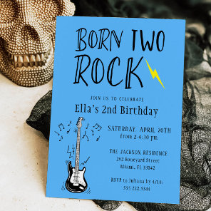 Blue and Black Born Two Rock Guitar 2nd Birthday Invitation