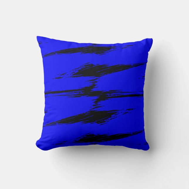 Blue and Black Brush Stroke Paint Throw Pillow (Front)