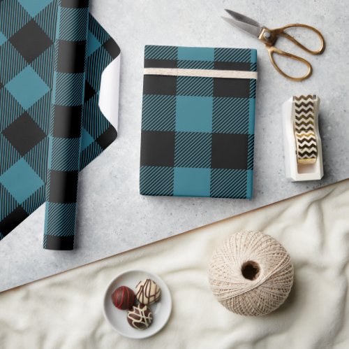 Blue and Black Buffalo Check Holiday Wrapping Paper