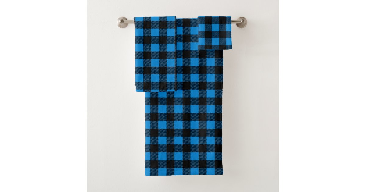 Blue and Black Buffalo Plaid Bath Towel Set Zazzle