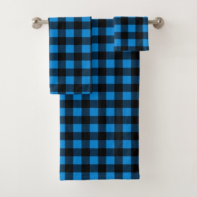 Blue and Black Buffalo Plaid Bath Towel Set (Insitu)