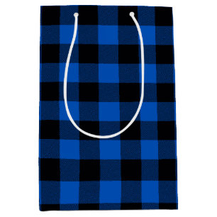 Blue and Black Buffalo Plaid  Medium Gift Bag