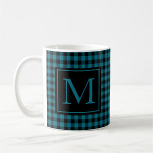 Blue And Black Buffalo Plaid Monogrammed Coffee Mug
