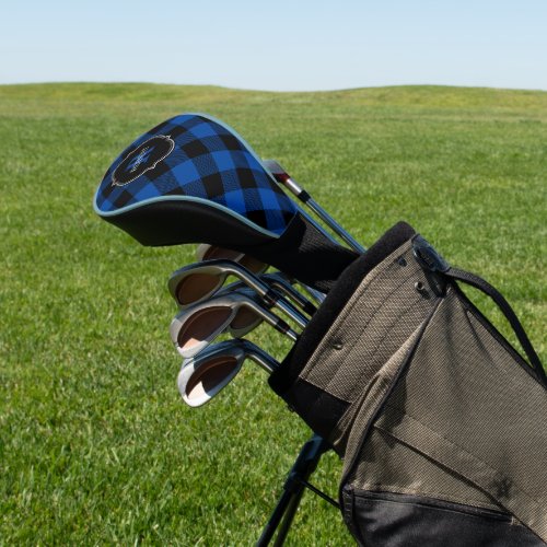 Blue and Black Buffalo Plaid Name Monogram Golf Head Cover