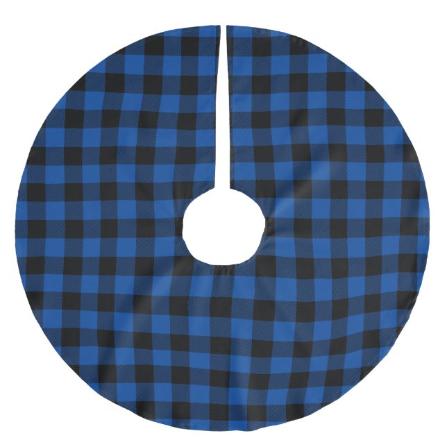 Blue and Black Buffalo Plaid Patter Brushed Polyester Tree Skirt (Front)