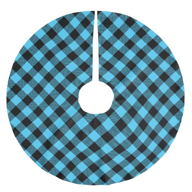 Blue and Black Buffalo Plaid Patter Brushed Polyester Tree Skirt (Front)