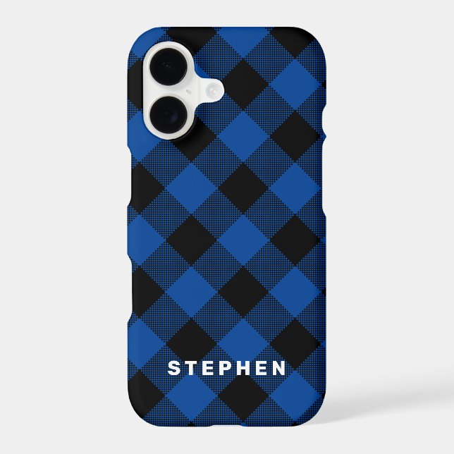 Blue and Black Buffalo Plaid Personalized Case-Mate iPhone Case (Back)
