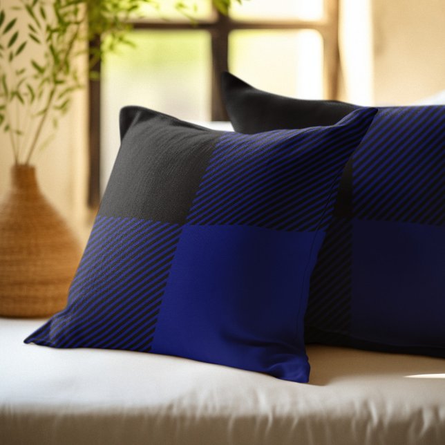 Blue and Black Buffalo Plaid Throw Pillow (Creator Uploaded)