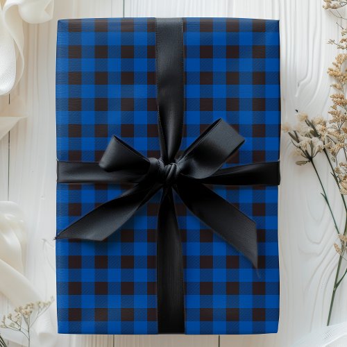 Blue And Black Buffalo Plaid Wrapping Paper