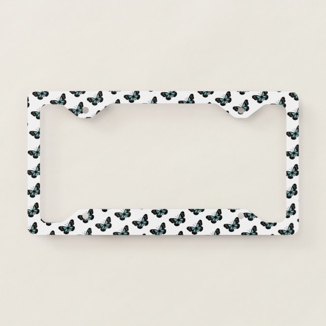 Blue and Black Butterfly Pattern License Plate Frame (Front)