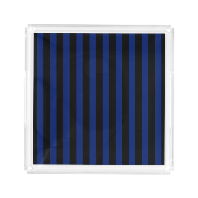 Blue and black candy stripes acrylic tray (Front)