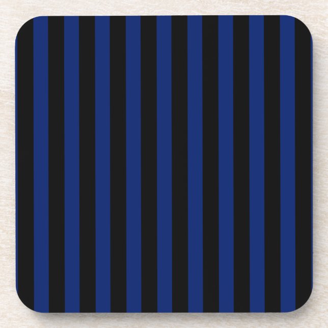 Blue and black candy stripes beverage coaster (Front)