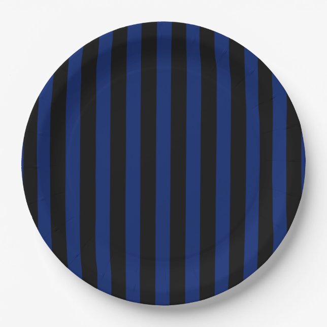 Blue and black candy stripes paper plates (Front)