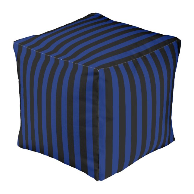 Blue and black candy stripes pouf (Angled Front)