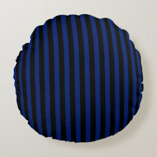 Blue and black candy stripes round pillow