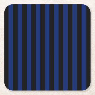 Blue and black candy stripes square paper coaster