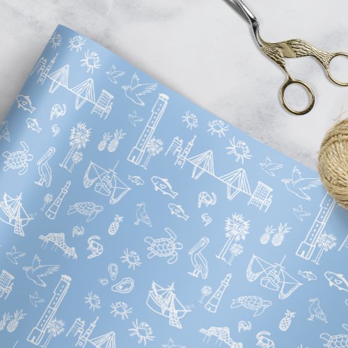 Blue and Black Charleston Toile Wrapping Paper Sheets