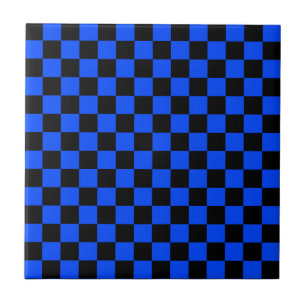 Blue and black checkerboard pattern ceramic tile