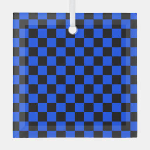 Blue and black checkerboard pattern glass ornament