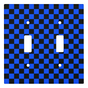 Blue and black checkerboard pattern light switch cover