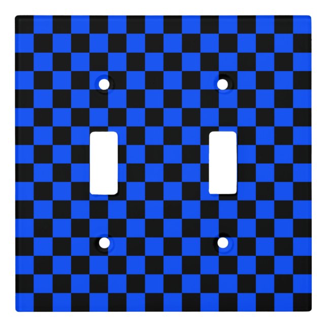 Blue and black checkerboard pattern light switch cover (Front)