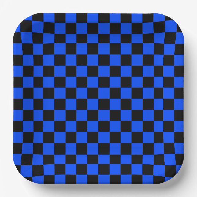 Blue and black checkerboard pattern paper plates (Front)