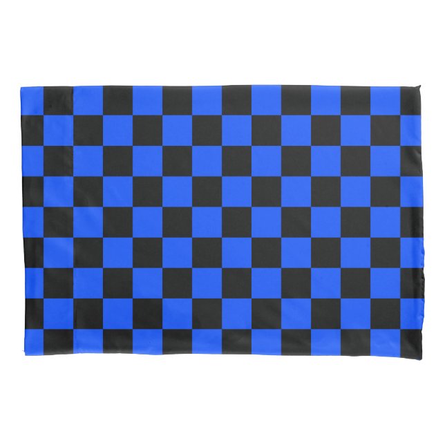Blue and black checkerboard pattern pillow case (Front-Left)