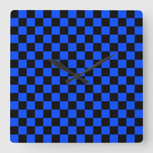 Blue and black checkerboard pattern square wall clock (Front)
