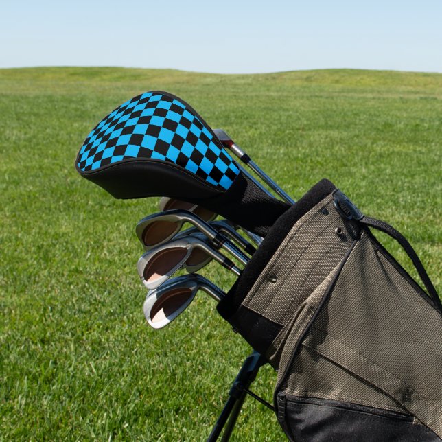 Blue and Black Checkered Print Golf Head Cover (In Situ)