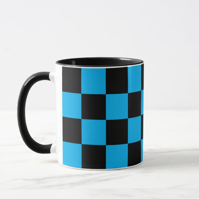Blue and Black Checkered Print Mug (Left)