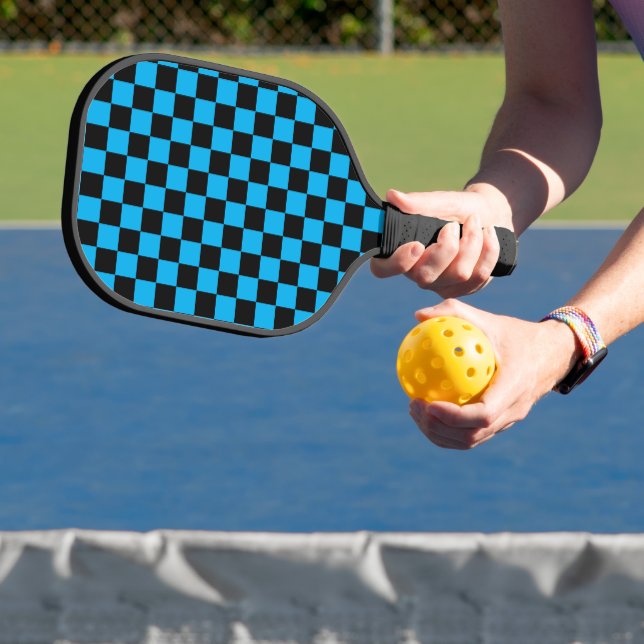 Blue and Black Checkered Print Pickleball Paddle (Insitu)