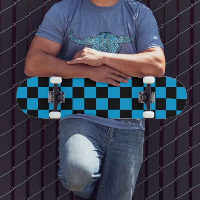 Blue and Black Checkered Print Skateboard (Outdoor 3)