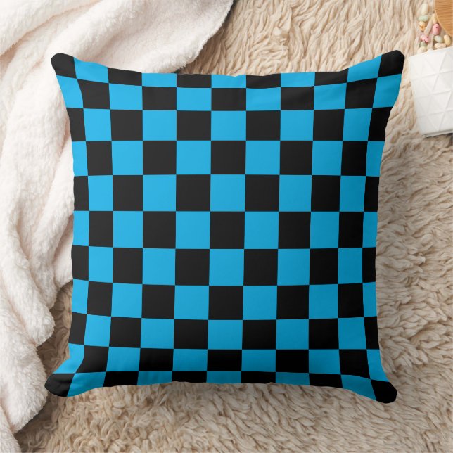 Blue and Black Checkered Print Throw Pillow (Blanket)