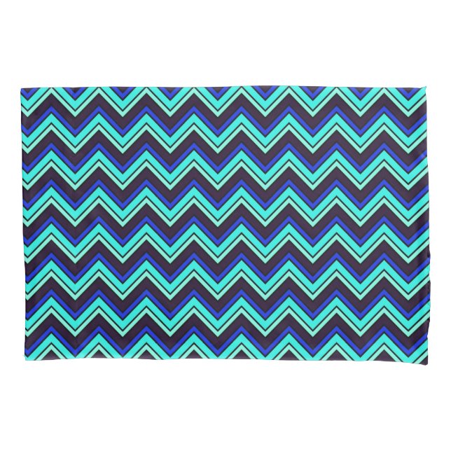 Blue and black chevron zigzag patterned pillow case (Front)