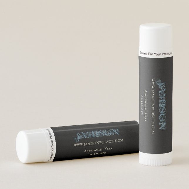 Blue and Black Chic Artsy Business Name Lip Balm (Front)