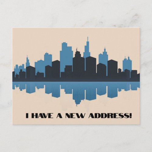 Blue and Black City Skyline Reflection New Address Postcard