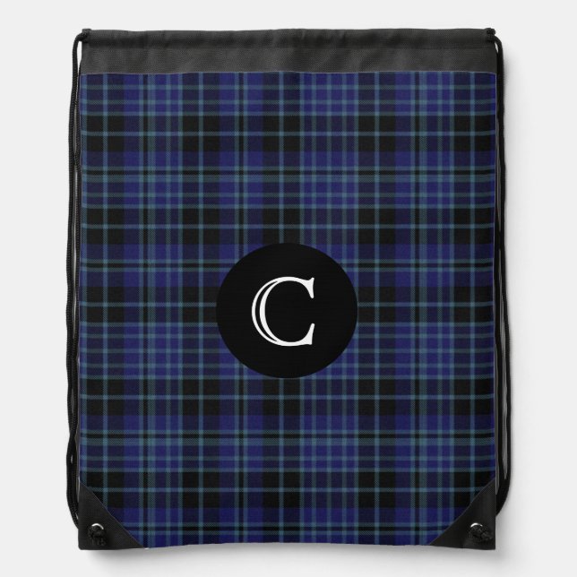 Blue and Black Clan Clark Plaid Monogram Backpack (Front)