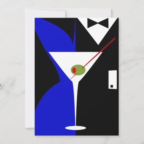 Blue and Black Classy Martini Cocktail Invitation