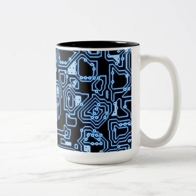 Blue and Black Computer Circuits Coffee Mug (Right)
