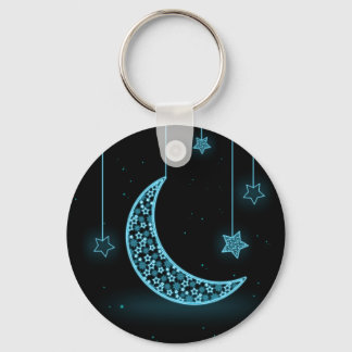Blue and Black Crescent Moon and Stars Keychain