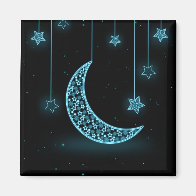 Blue and Black Crescent Moon and Stars Magnet (Front)