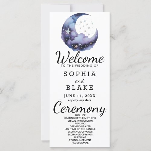 Blue and Black Crescent Moon Wedding Program