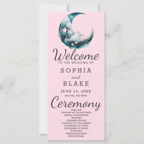 Blue and Black Crescent Moon Wedding Program