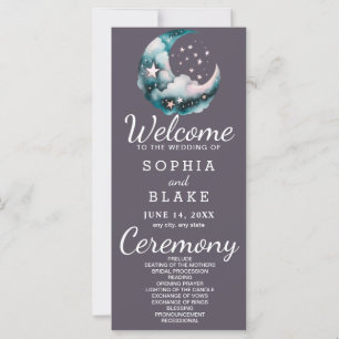 Blue and Black Crescent Moon Wedding Program
