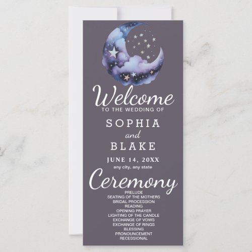 Blue and Black Crescent Moon Wedding Program