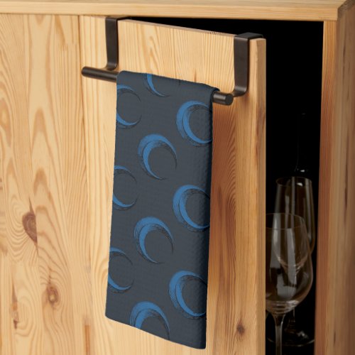 Blue and Black Crescent Moons Pattern Halloween Kitchen Towel