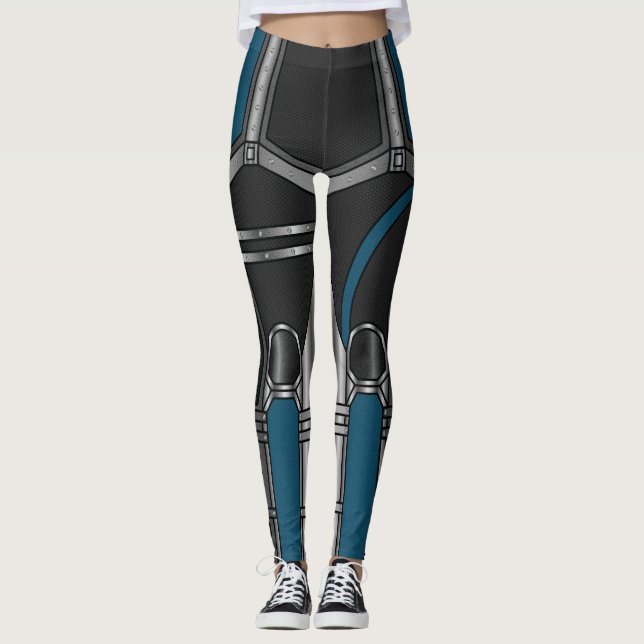 Blue And Black Cyborg Armor Look Leggings (Front)