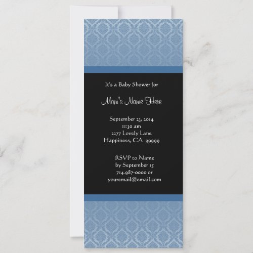Blue and Black Damask Baby Shower Invitations